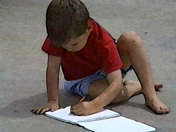 Boy Drawing in Sun